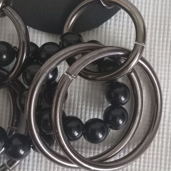 Black & Gunmetal Gray Metal Beaded Interlocked Multiple Hoops Dangle Earrings - Picture 6 of 8